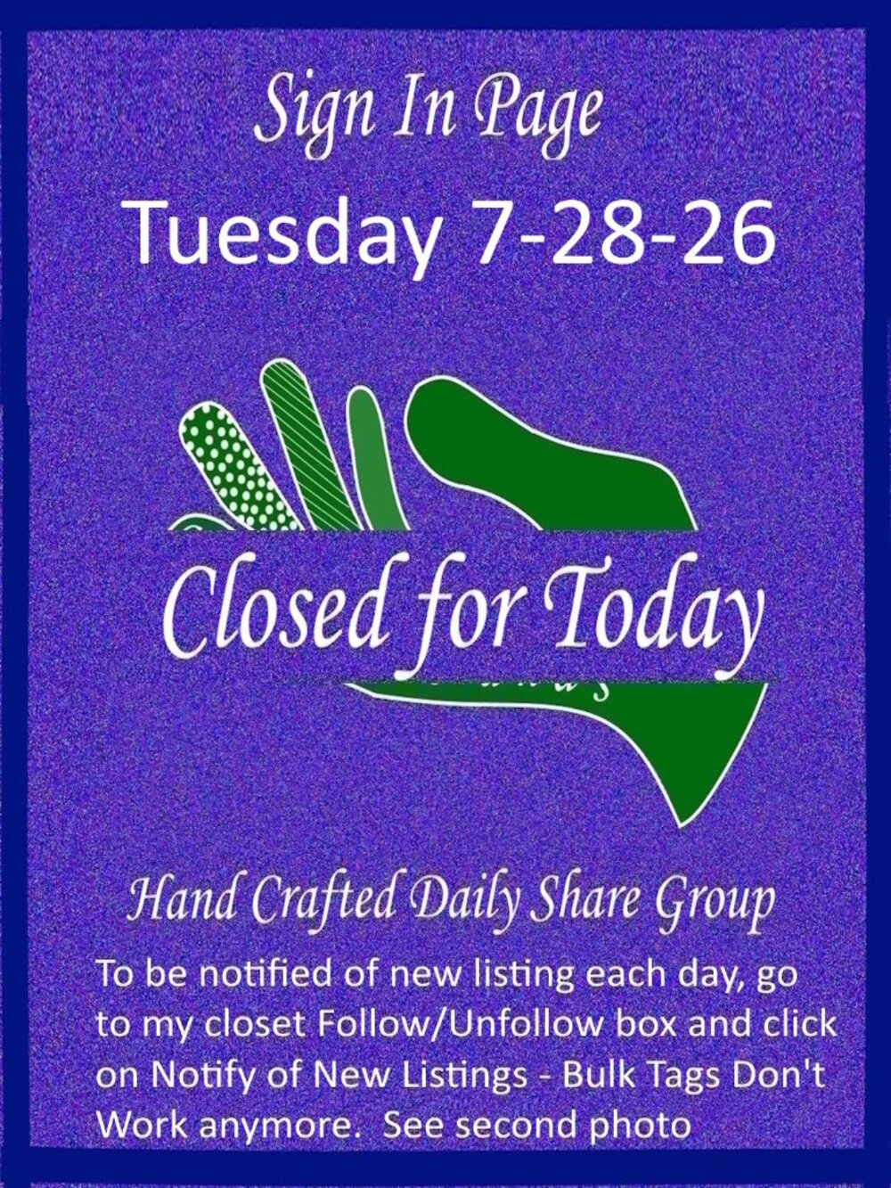 Tuesday 7-28-2026 Hand Crafted Handmade Share Group Part One - Sign In